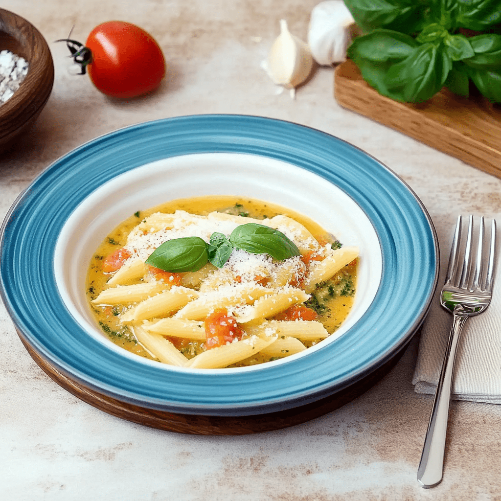 Nahaufnahme von tomaten basilikum pesto mit frischen tomaten in blauer schüssel