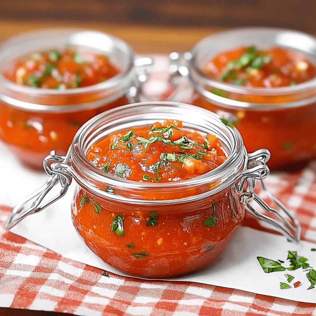 tomatensugo rezept italienisch in rustikaler draufsicht im kleinen glas